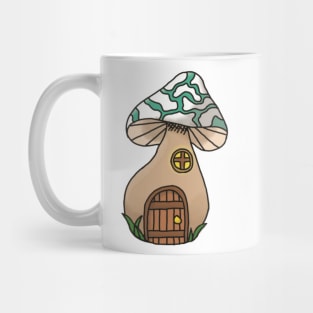 Teal Mushroom House Fantasy Print Mug